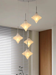 Art Deco Star Staircase Pendant Light - Frosted Glass Hanging Fixture - Astris Altair